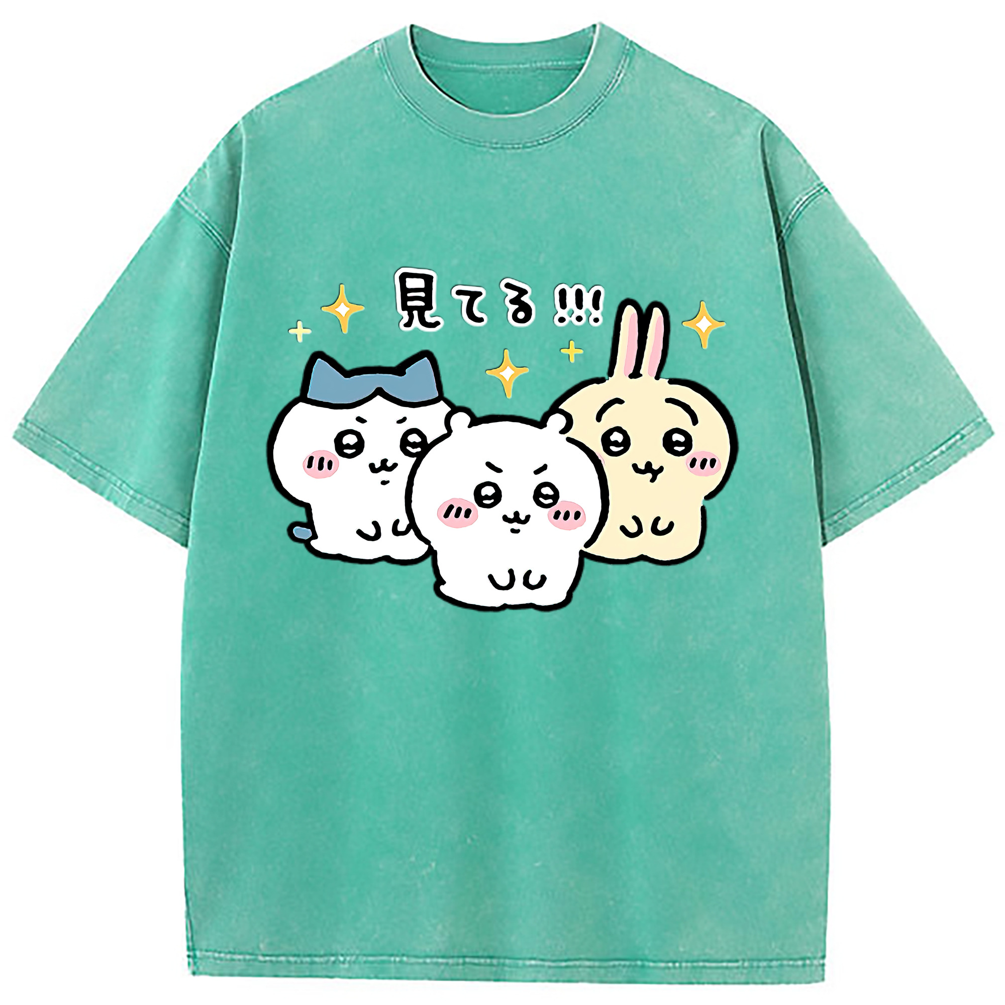 （画像用） ちいかわ ハチワレ Chii-kawa hachiware 綿100% ヴィンテージ風 半袖Tシャツ（フロントプリント）